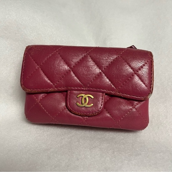 CHANEL Handbags - CHANEL Pink Flap Lambskin Leather Snap Card Holder Double Pocket Zip GHW